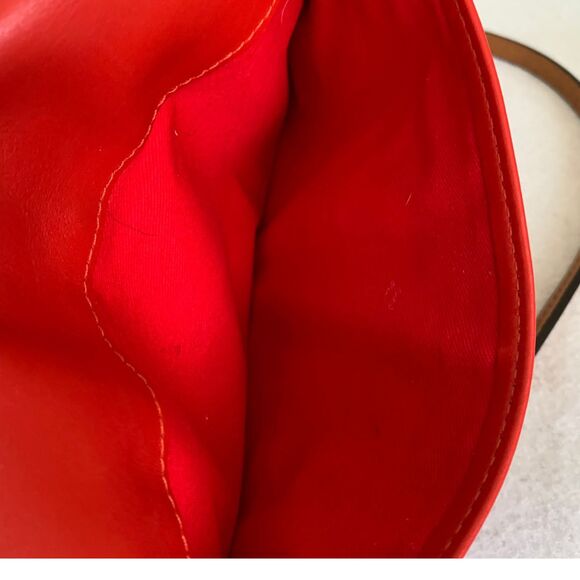 Dooney & Bourke Red Leather Crossbody Fold-Over Clutch Purse Tassel Strap - Picture 10 of 13